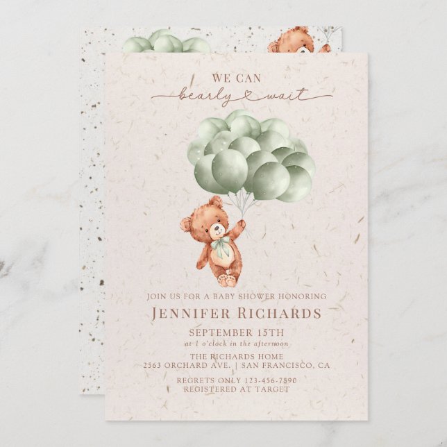 Invitation Baby shower minimaliste | Attendre (Devant / Derrière)