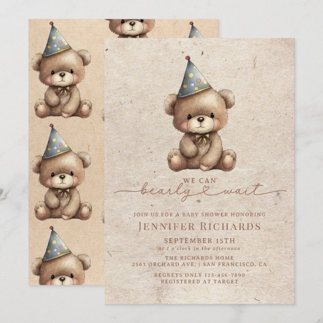 Invitation Baby shower minimaliste | Attendre (Devant / Derrière)