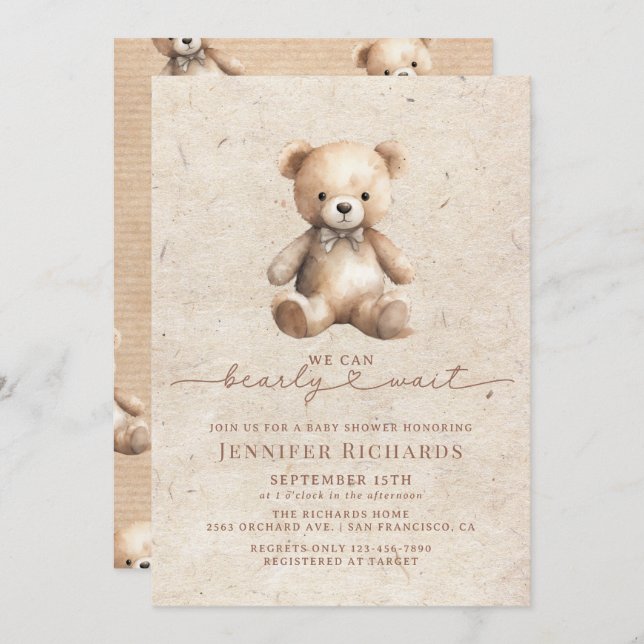 Invitation Baby shower minimaliste | Attendre (Devant / Derrière)