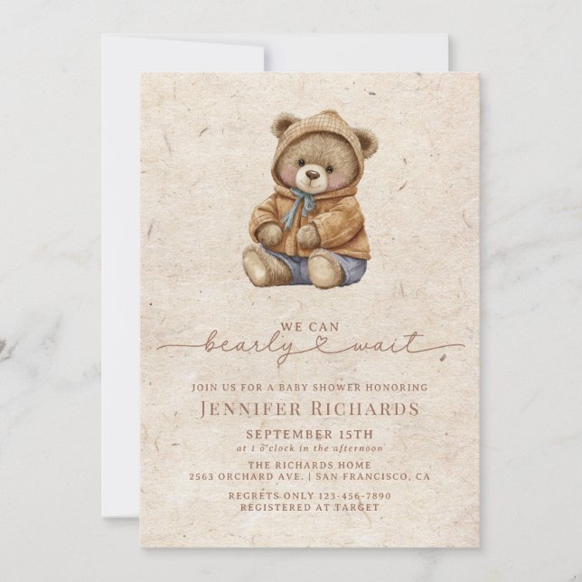 Invitation Baby shower minimaliste | Attendre (Devant)