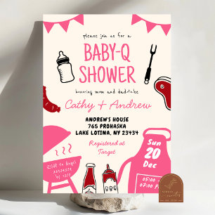 Invitation Baby shower minimaliste BaByQ pour filles