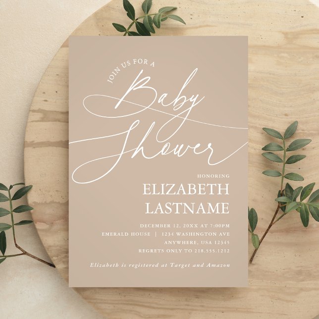 Invitation Baby Shower Minimaliste Beige (Minimalist Beige Baby Shower Invitation)