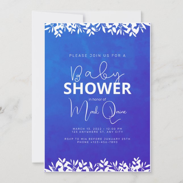 Invitation Baby-Shower Minimaliste Bleu (Devant)