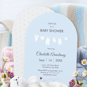 Invitation Baby-Shower Minimaliste Bleu Clair en Arc pour Gar