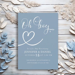 Invitation Baby Shower Minimaliste Bleu Élégant Oh Boy