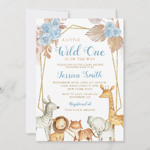 Invitation Baby shower minimaliste Boho Blue Floral Safari Ga