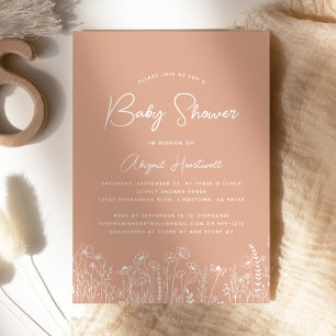 Invitation Baby Shower Minimaliste Boho Fleurs Sauvages Terra