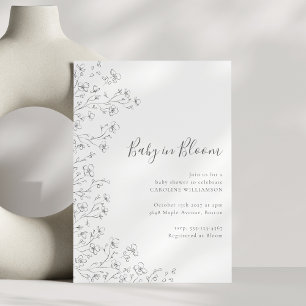 Invitation Baby shower minimaliste Boho noir blanc Floral Art