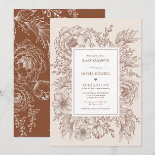 Invitation Baby shower minimaliste Boho Terracotta Floral Lin