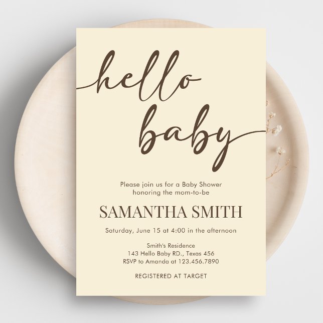 Invitation Baby Shower Minimaliste Bonjour Bébé (Minimalist Hello Baby Shower Invitation)