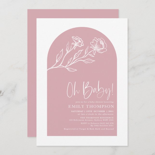 Invitation Baby shower minimaliste Botanique Boho Arch Girl (Devant / Derrière)