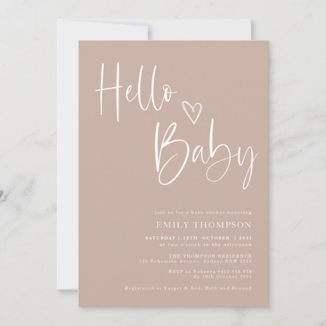 Invitation Baby shower minimaliste chic roux (Devant)