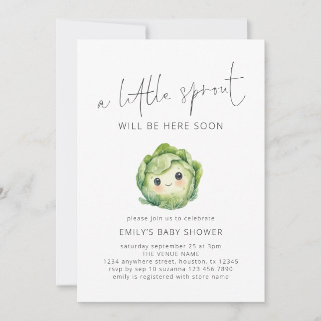 Invitation Baby shower minimaliste Cute Little Sprout (Devant)