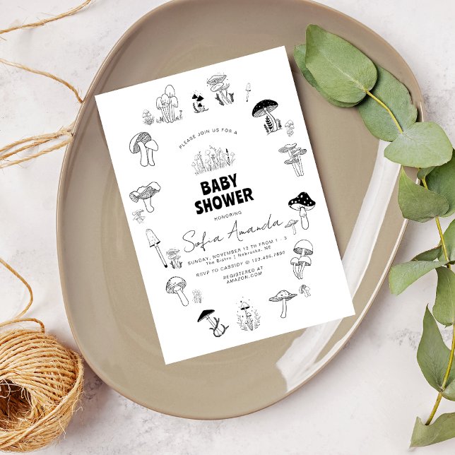 Invitation Baby shower minimaliste de champignons (Créateur téléchargé)