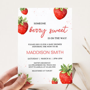 Invitation Baby shower minimaliste de fraises rouges