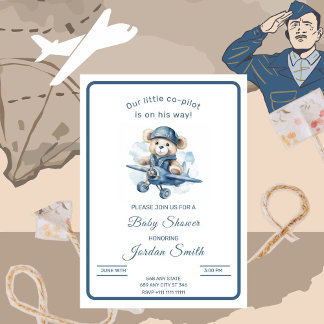 Invitation Baby shower minimaliste de petit copilote