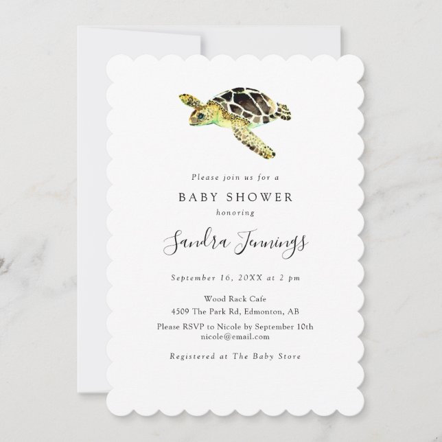 Invitation Baby shower minimaliste de tortue marine (Devant)