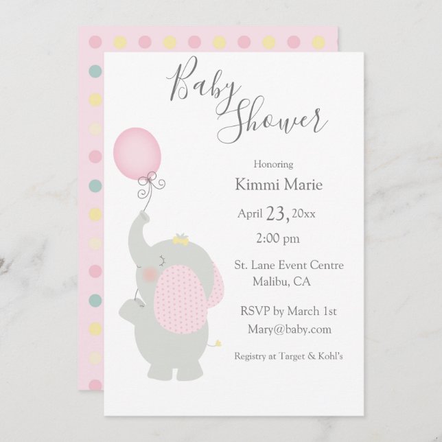 Invitation Baby shower minimaliste d'éléphant gris (Devant / Derrière)