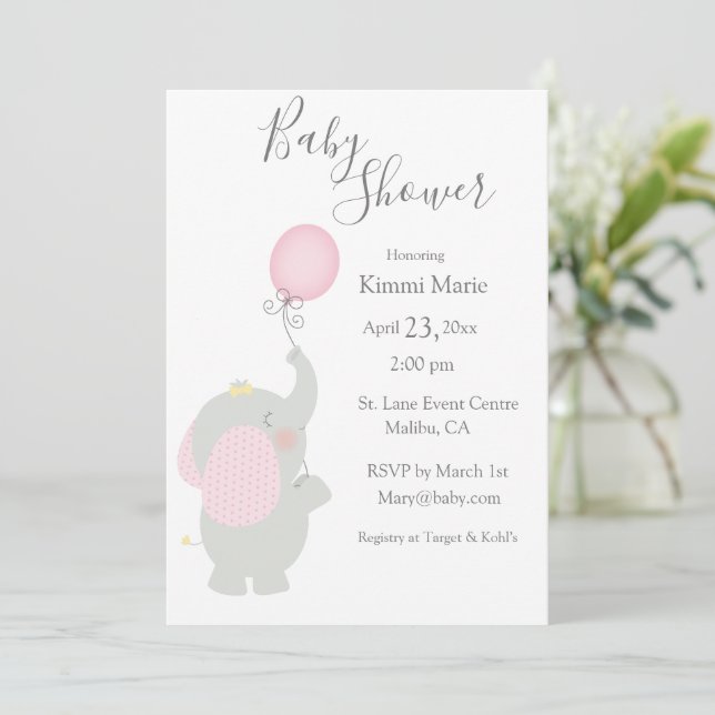 Invitation Baby shower minimaliste d'éléphant gris (Debout devant)