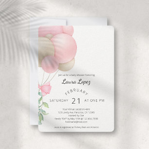 Invitation Baby shower minimaliste des ballons roses