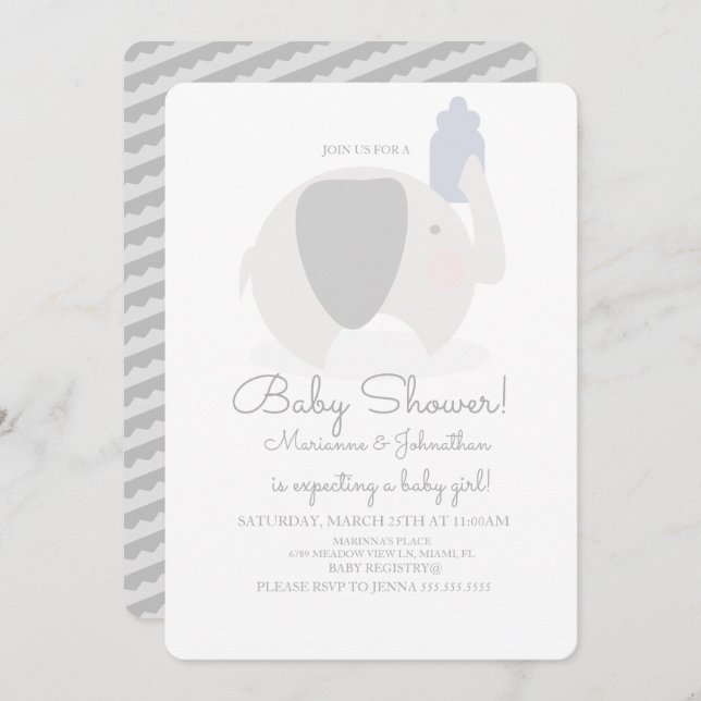 Invitation Baby shower minimaliste Elephant Boys Baby Bottle (Devant / Derrière)
