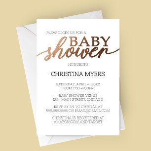 Invitation Baby shower minimaliste en bronze éléga