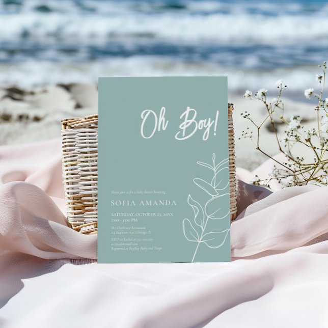 Invitation BABY SHOWER minimaliste EUCALYPTUS Blue Pastel (Créateur téléchargé)