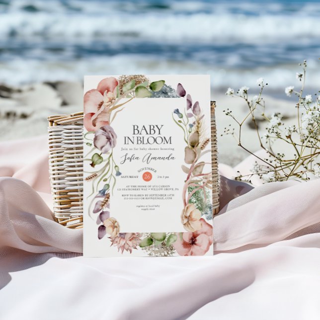 Invitation Baby shower minimaliste Fleurs sauvages (Créateur téléchargé)
