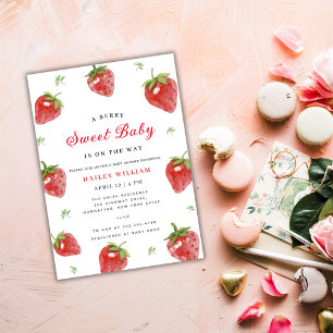 Invitation Baby shower minimaliste Fraise Berry Sweet Girl