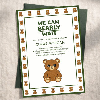 Invitation Baby Shower Minimaliste Genre Neutre Ours en Peluc