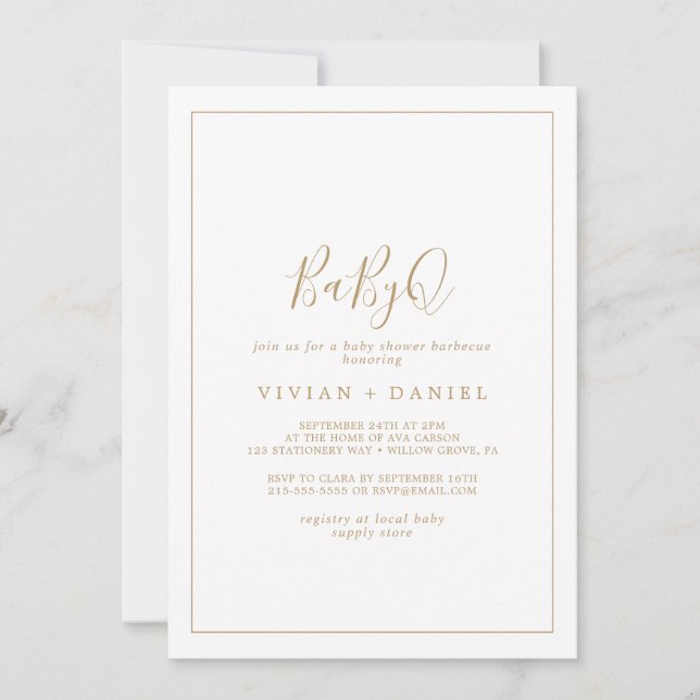 Invitation Baby shower minimaliste Gold BabyQ (Devant)