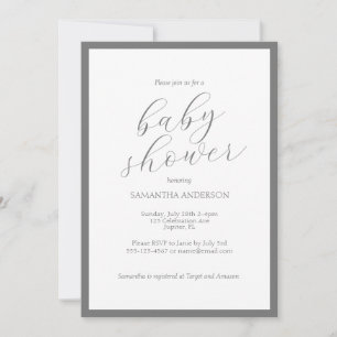 Invitation Baby shower minimaliste Gris Script