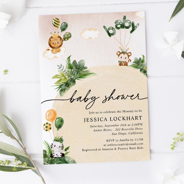 Invitation Baby shower minimaliste Jungle Safari fille (Créateur téléchargé)