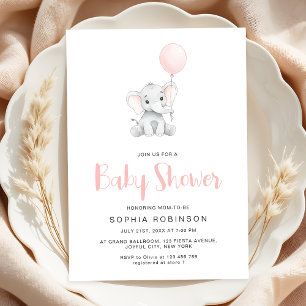 Invitation Baby shower minimaliste mignon éléphant fille
