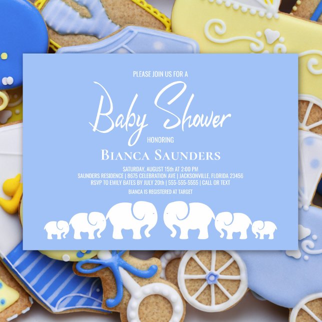 Invitation Baby shower minimaliste moderne Blue Elephant (Créateur téléchargé)