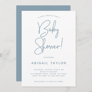 Invitation Baby shower minimaliste moderne Dusty Blue