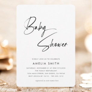 Invitation Baby shower minimaliste moderne noir blanc