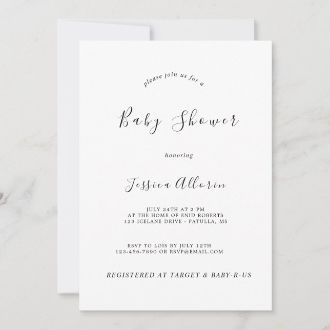 Invitation Baby shower minimaliste moderne personnalisé (Devant)