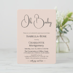 Invitation Baby-Shower Minimaliste Moderne Rose Poudre