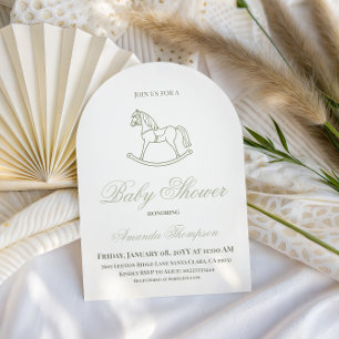 Invitation Baby Shower Minimaliste Neutre Cheval à Bascule Ol