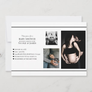 Invitation Baby Shower Minimaliste Noir & Blanc Ajoutez Vos P