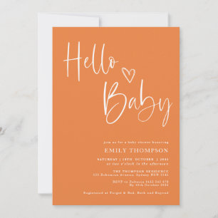 Invitation Baby shower minimaliste Orange blanc genre neutre