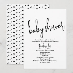 Invitation Baby Shower Minimaliste Paillettes Noir Blanc