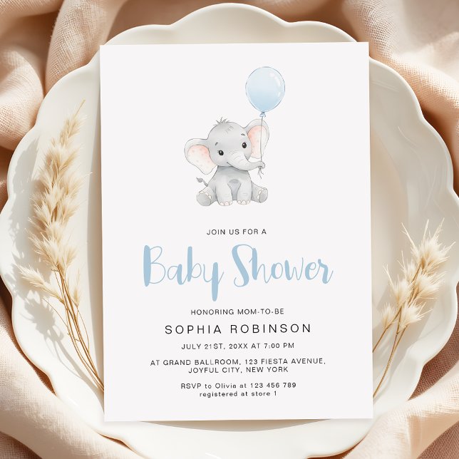 Invitation Baby shower minimaliste pour éléphant mignon (Créateur téléchargé)