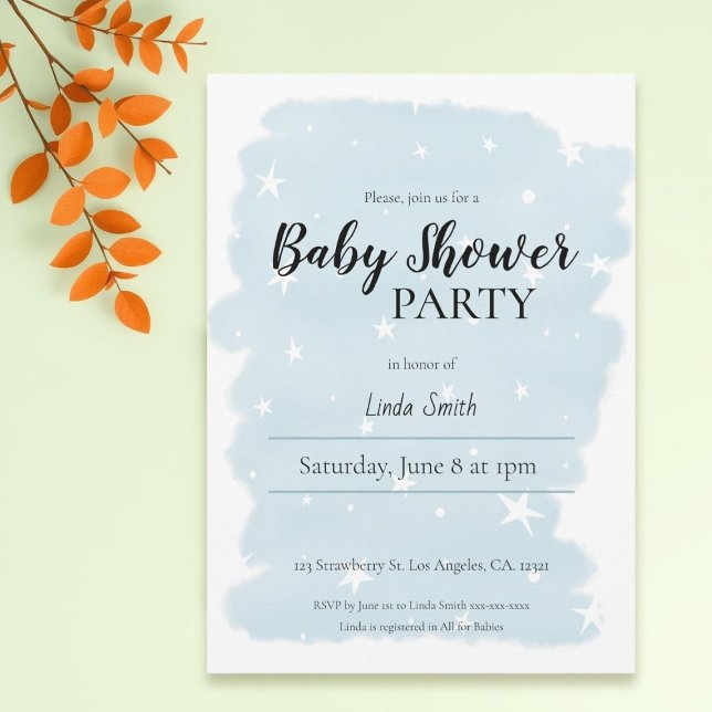 Invitation Baby shower minimaliste pour garçon d'aquarelle bl (Créateur téléchargé)