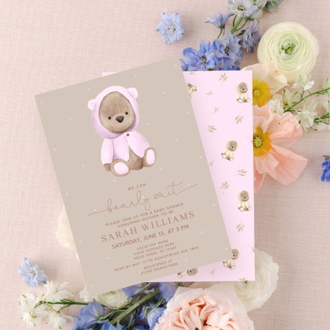 Invitation Baby Shower Minimaliste Rose Bearly Wait (Créateur téléchargé)