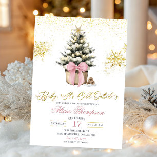 Invitation Baby Shower Minimaliste Rose Hiver Coquette Nœud
