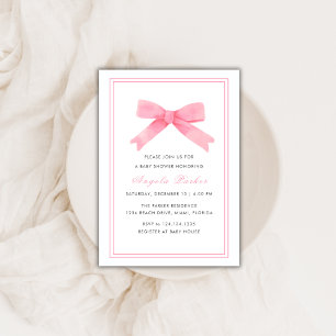 Invitation Baby shower minimaliste rose simple Bow Girl