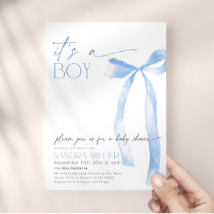 Invitation Baby Shower Minimaliste Ruban Bleu