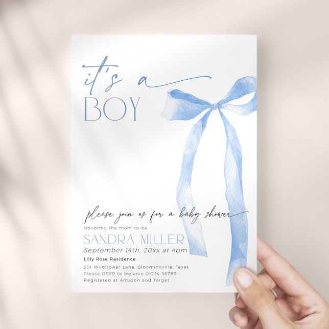 Invitation Baby Shower Minimaliste Ruban Bleu (Créateur téléchargé)